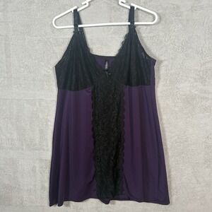 Torrid Chemise Womens Plus Size 2 2X Purple Satin Black Sexy Sheer Lace Lingerie